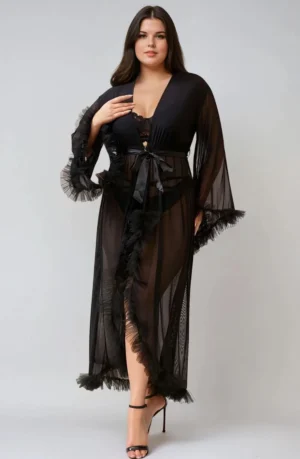 YesX YX735Q Sexy Mesh Ruffled Long Robe